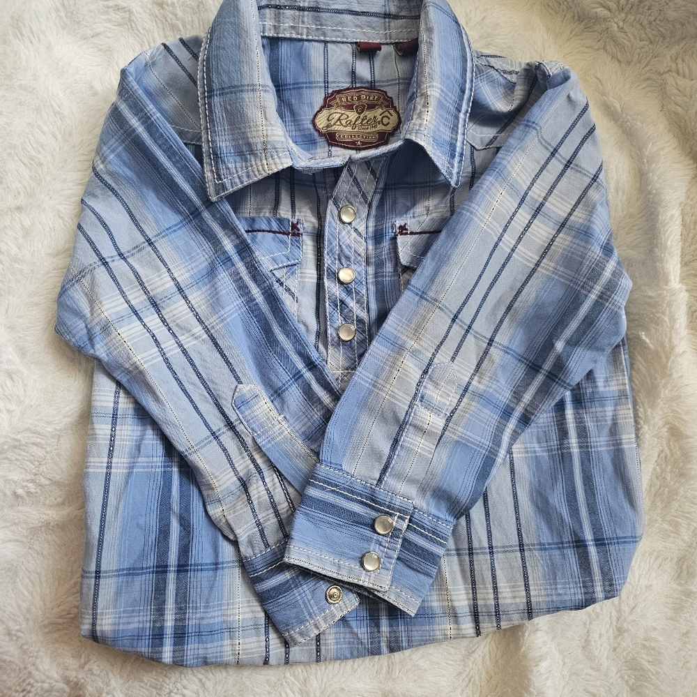 Rafter C Red Dirt Collection Baby Blue Plaid Onesie 24 months
